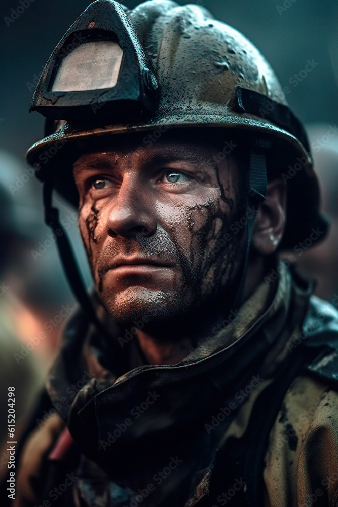 spectacular shot of firefighter coming out of the fire spectacular shot of firefighter coming out of the fire