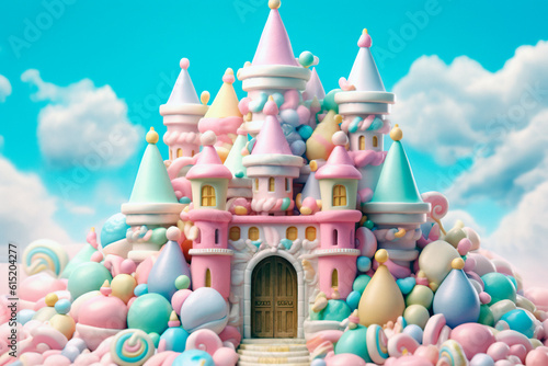 beautiful castle made with marshmallows, of different colors