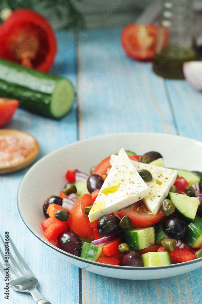 A bowl with traditional Greek salad Horiatiki