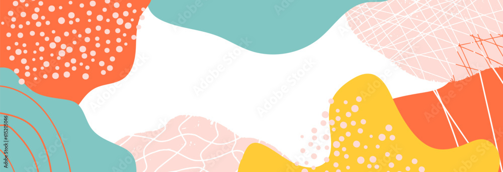 Fototapeta premium Abstract textural colored shapes, blots. Frame, banner, background. Vector background