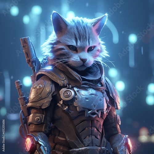 Cat in warrior cyberpunk