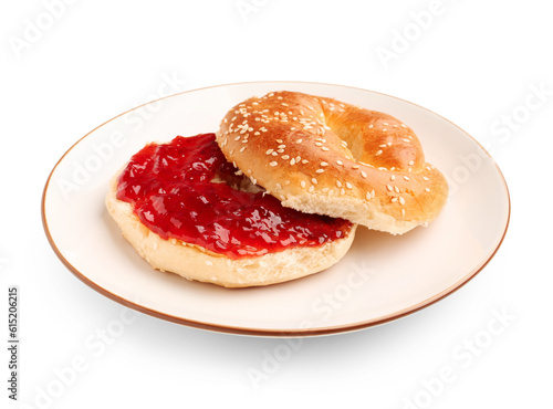 Plate of tasty bagel with s...