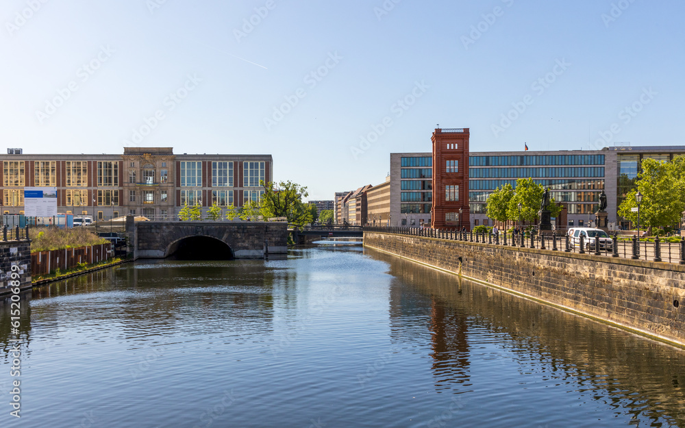 View of the city of Berlin from the river Spree in Berlin, Germany