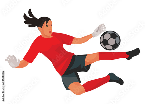 Vietnamese women's football goalkeeper girl jumps to avoid missing the ball