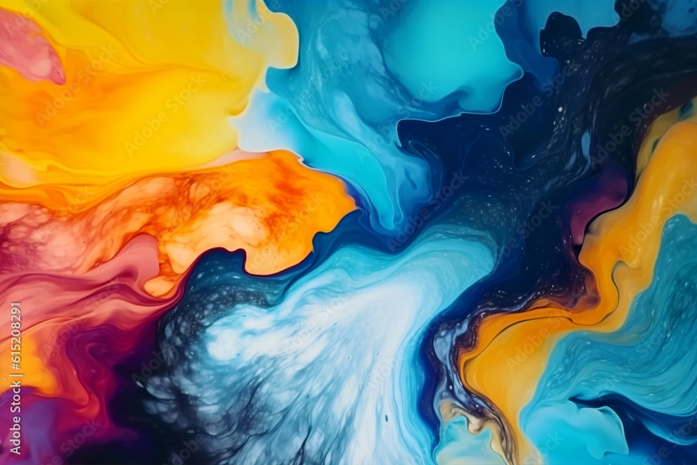 Abstract background with multicolor fluid paint. Colored bright background.