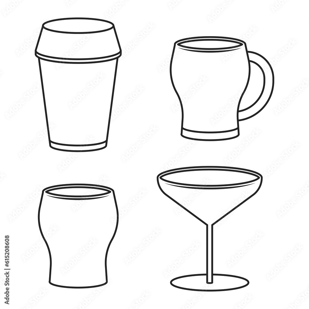 Doodle vector of glasses and cups. Cute doodle vector. Glass doodle Doodle vector of glasses and cups. Cute doodle vector. Glass doodle