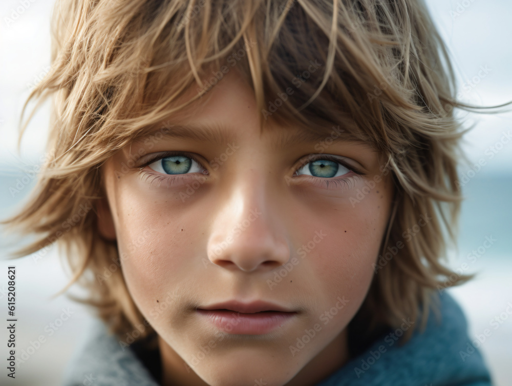 A close up of a child with blue eyes and tanned skin Generative Ai A close up of a child with blue eyes and tanned skin Generative Ai