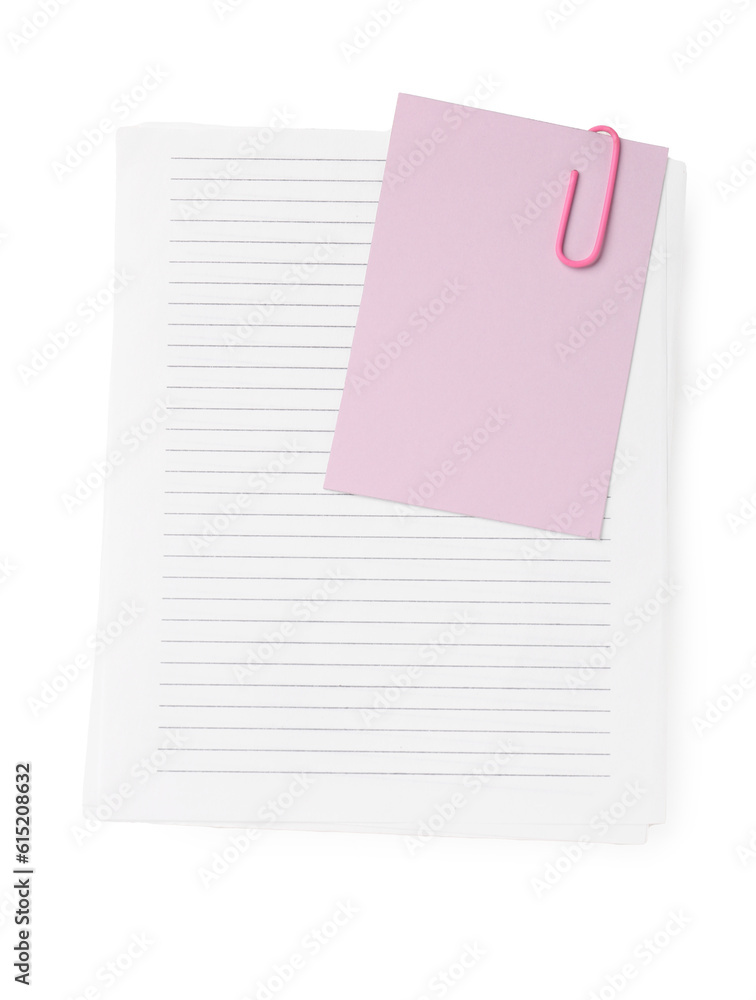 Paper sheet and sticky note on white background Paper sheet and sticky note on white background