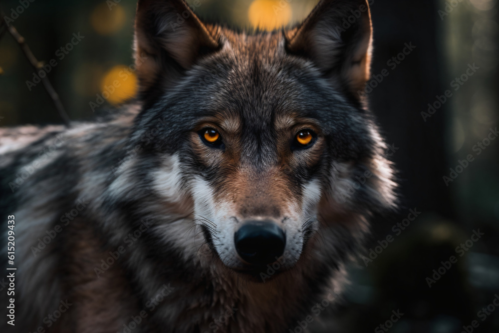 A close up of a wolf with a blurry background Generative Ai