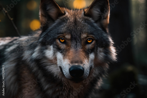 A close up of a wolf with a blurry background Generative Ai © Eduardo