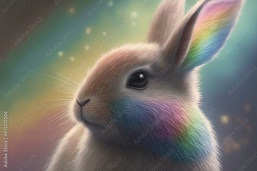 Abstract art of closeup cute rabbit with glowing pastel background ...