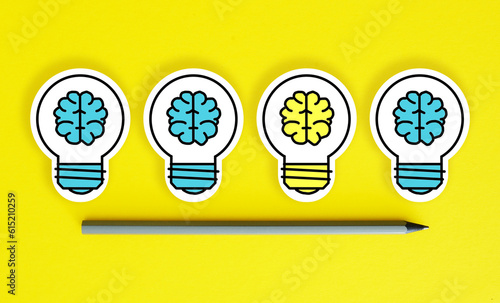 What makes you different concept. The lamp with idea. Creative Idea. What makes you different.