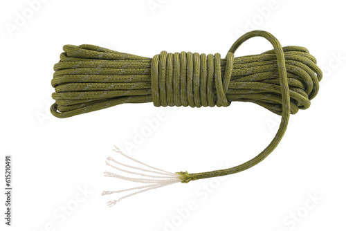 paracord isolated on white background, green tactical, cord strong, tourist, 550