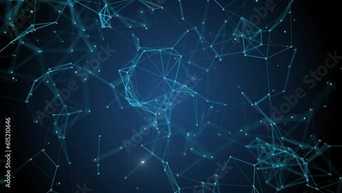 Dots and lines in the center blur in slow motion with a dark blue background,3D render line dot connect pattern digital cyber space,  computer smart AI artificial intelligence technology background