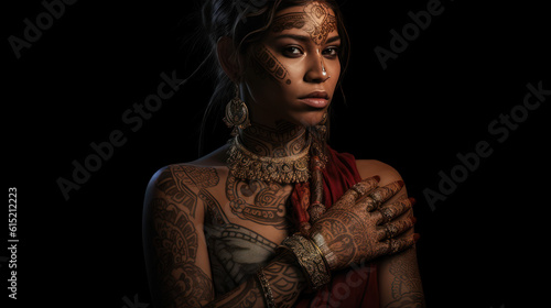 portrait of a woman with a henna tattoo