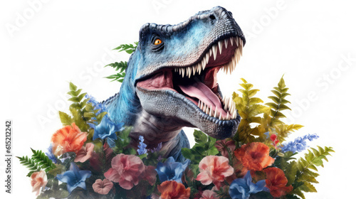 tyrannosaurus rex dinosaur 3d with flower colorful © EmmaStock
