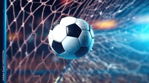 Soccer football in Goal net, For sport concept. © visoot