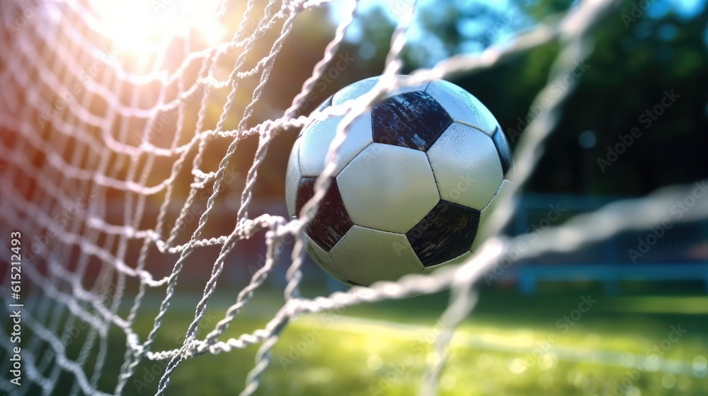 Fototapeta premium Scoring a Goal, Soccer ball into net.