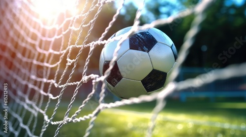 Scoring a Goal, Soccer ball into net.