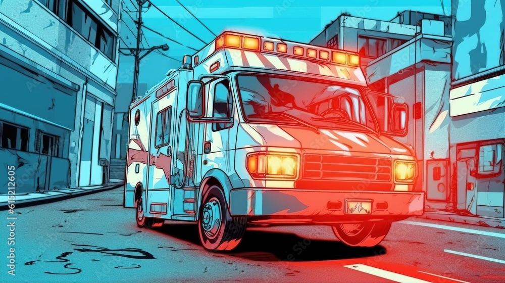 Ambulance transporting a patient to the hospital . Fantasy concept , Illustration painting.