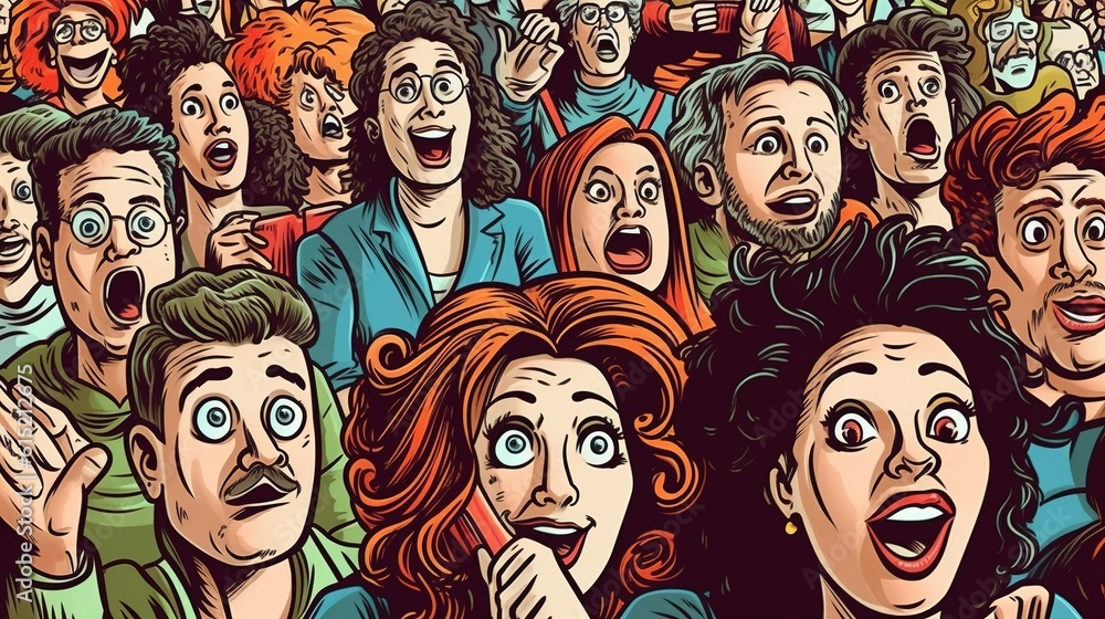 Amused audience watching a comedy show . Fantasy concept , Illustration painting.