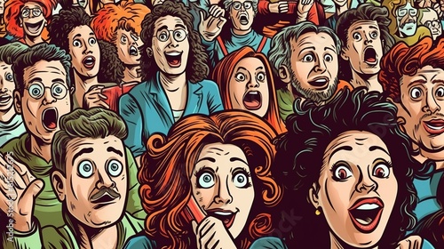 Amused audience watching a comedy show . Fantasy concept , Illustration painting.