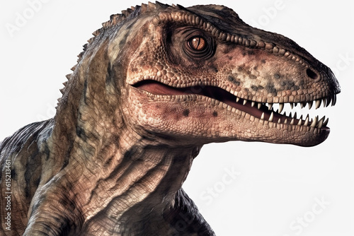 Dinosaur close-up on white AI generated