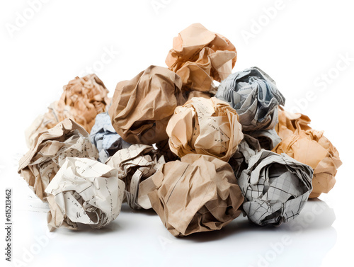Crumpled sheets of paper isolated over white. Idea concept.