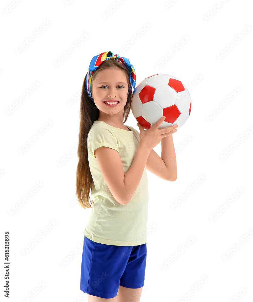 Little girl with soccer ball on white background Little girl with soccer ball on white background