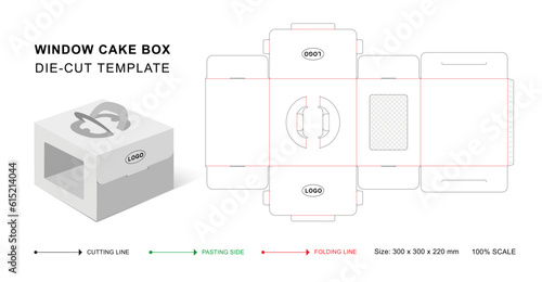 Wallpaper Mural Window cake box die cut template with 3D blank vector mockup for food packaging Torontodigital.ca