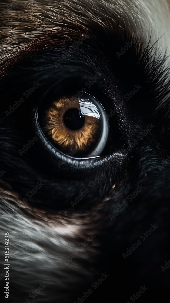 Closeup panda eye, portrait of animal on dark background. Ai generated Closeup panda eye, portrait of animal on dark background. Ai generated