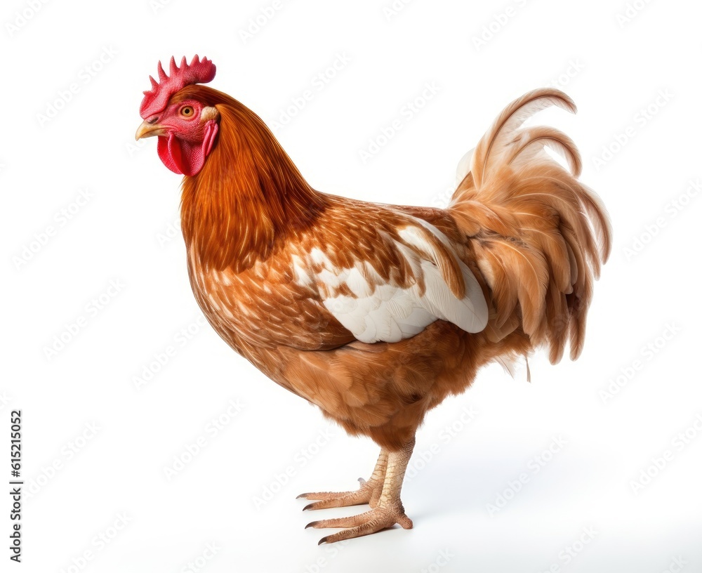 Fototapeta premium Young brown hen isolated on white background. created with Generative AI technology