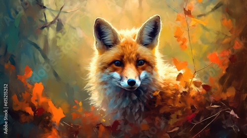 Painting of a fox with its mesmerizing eye capturing glaze 