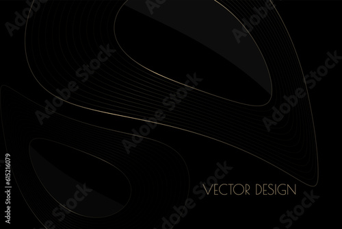 Vector abstract black premium background with golden liquid amorphous form. Luxurious elegant backdrop in dark color and glass effect. For exclusive posters, banners, invitations, business cards.
