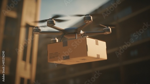 A delivery drone taking off to deliver a package