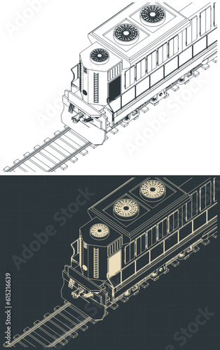 Locomotive isometric blueprints close-up
