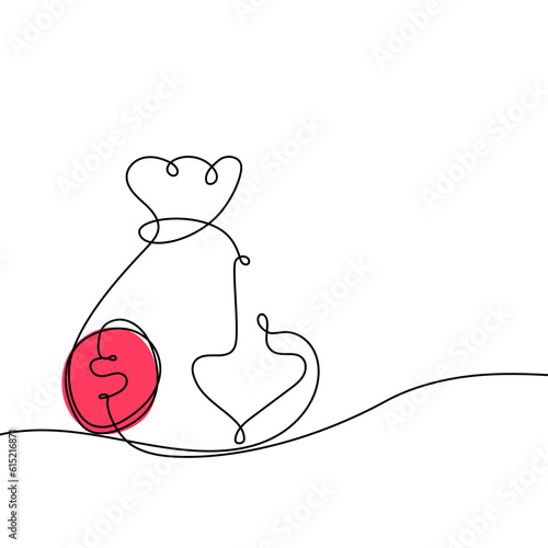 Single Line Art Vector Illustration Money Bag Icon with Arrow Representing Business Finance Crisis