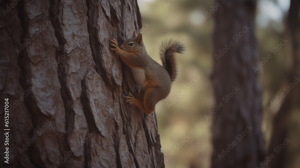 A squirrel escaping a predator by nimbly climbing a tree A squirrel escaping a predator by nimbly climbing a tree