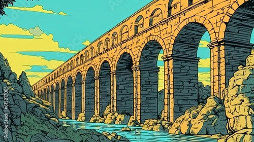 Fotografia Ancient Roman aqueduct . Fantasy concept , Illustration painting.