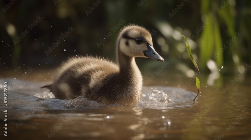 The moment a gosling takes its first plunge into a pond