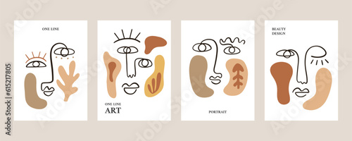 One line drawing human face set. Vector collecton