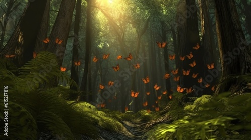 The migration of monarch butterflies through the forest