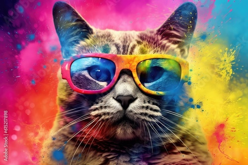  cat adorned in splashes of colorful paint © Photo And Art Panda