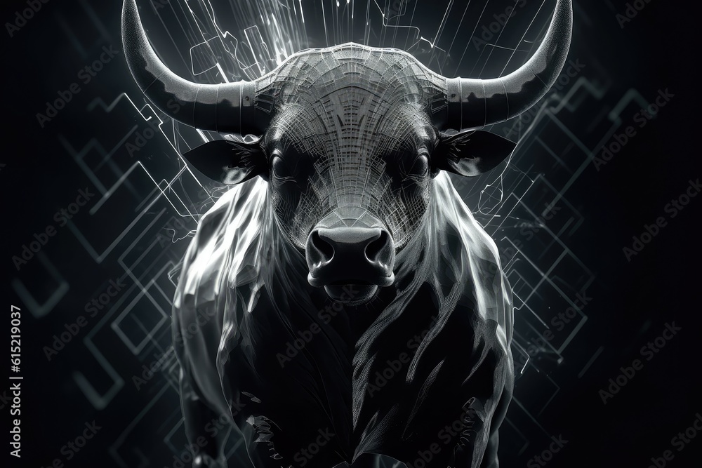 Market force of the bull, an emblem of business and stock trading