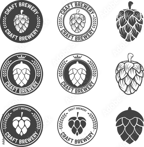 Set of Hop craft beer sign symbol label element. Label,emblem or badge template. Vector illustration.