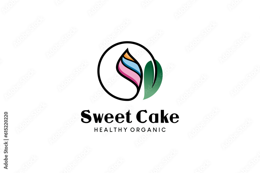 Sweet organic cake logo design with creative concept, health food cake Sweet organic cake logo design with creative concept, health food cake