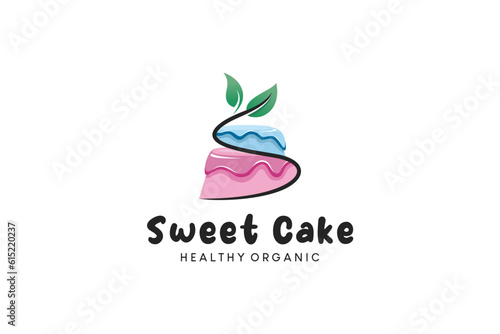 Sweet organic cake logo design with modern S letter concept, health food cake