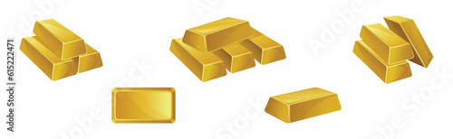 Golden Bar or Ingot Pile as Precious Metal Vector Set