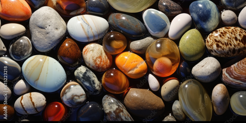 River pebbles background. Generative AI River pebbles background. Generative AI