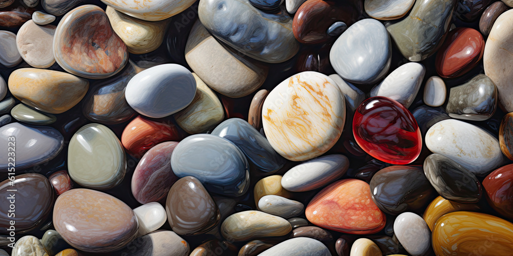 River pebbles background. Generative AI River pebbles background. Generative AI